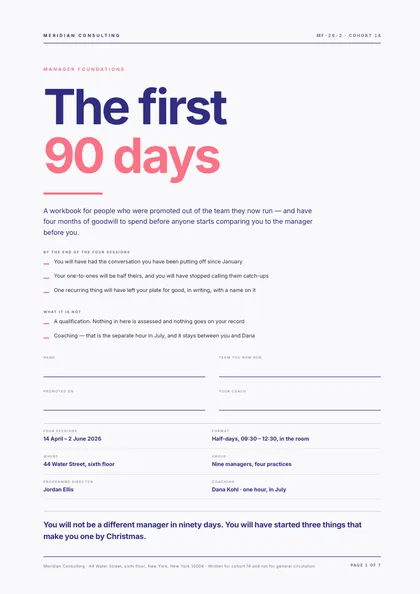 Quiet Measure — Course workbook template, Minimal, type-led layout, rendered from live data
