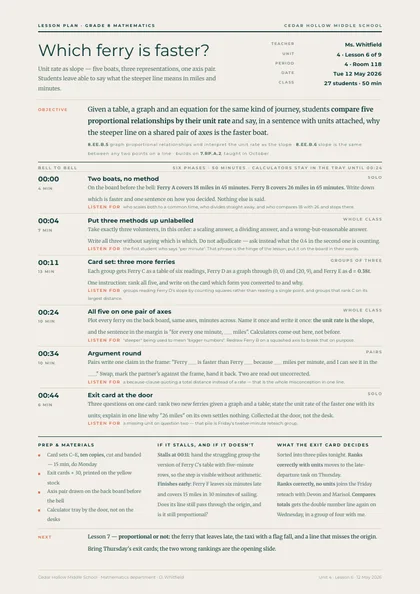Bell To Bell — Lesson plan template, Minimal, type-led layout, rendered from live data