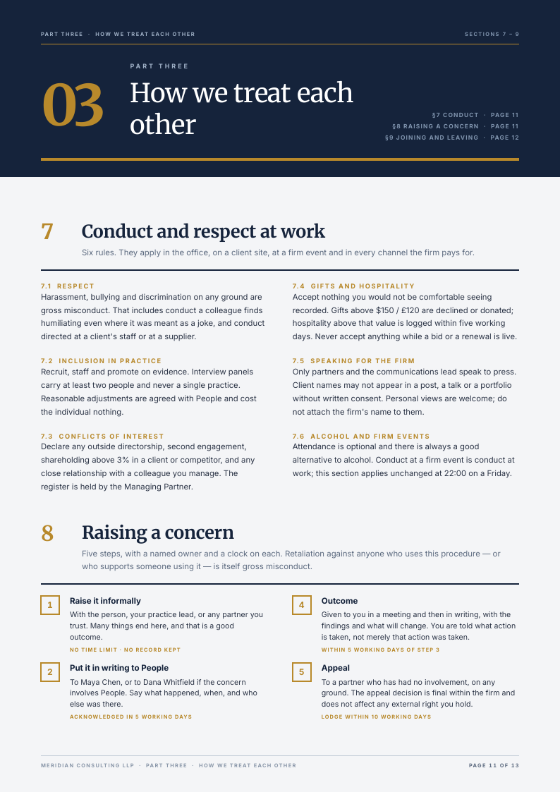 Brass Chapter employee handbook template, page 11 of 13