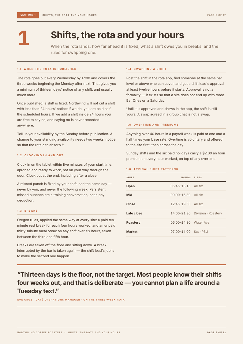 Counter Column employee handbook template, page 5 of 12