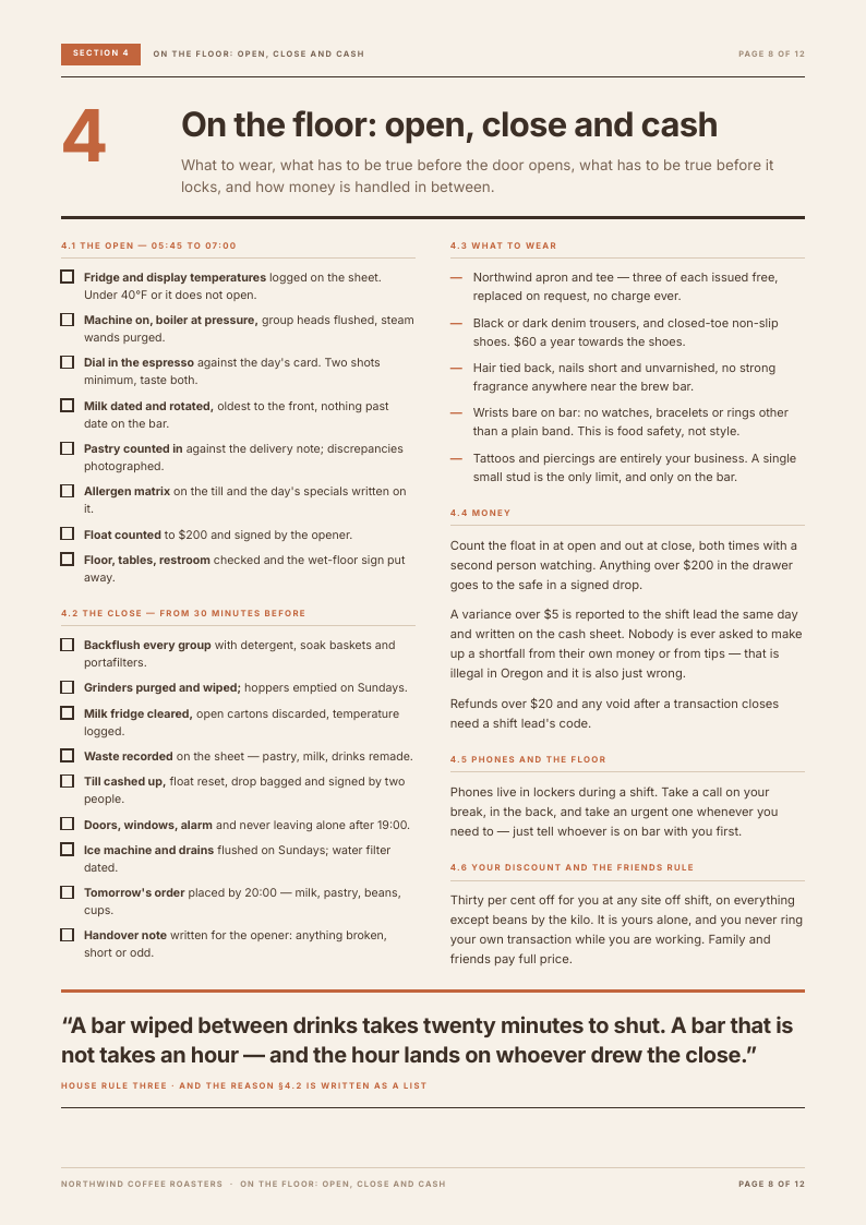 Counter Column employee handbook template, page 8 of 12