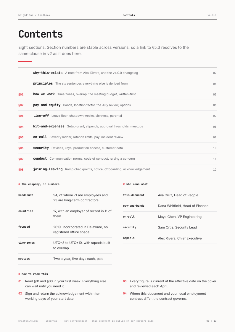 Mono Index employee handbook template, page 3 of 12