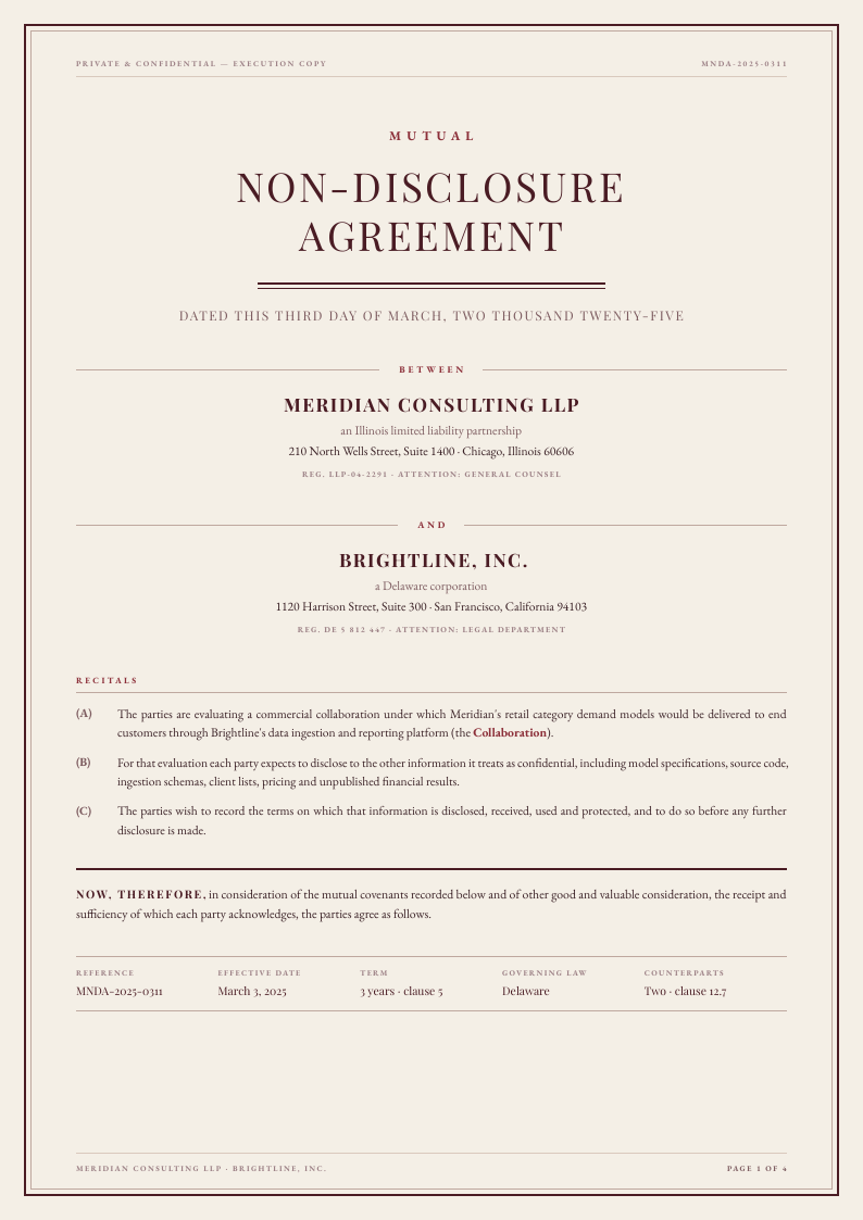 Deed Border NDA template, page 1 of 4