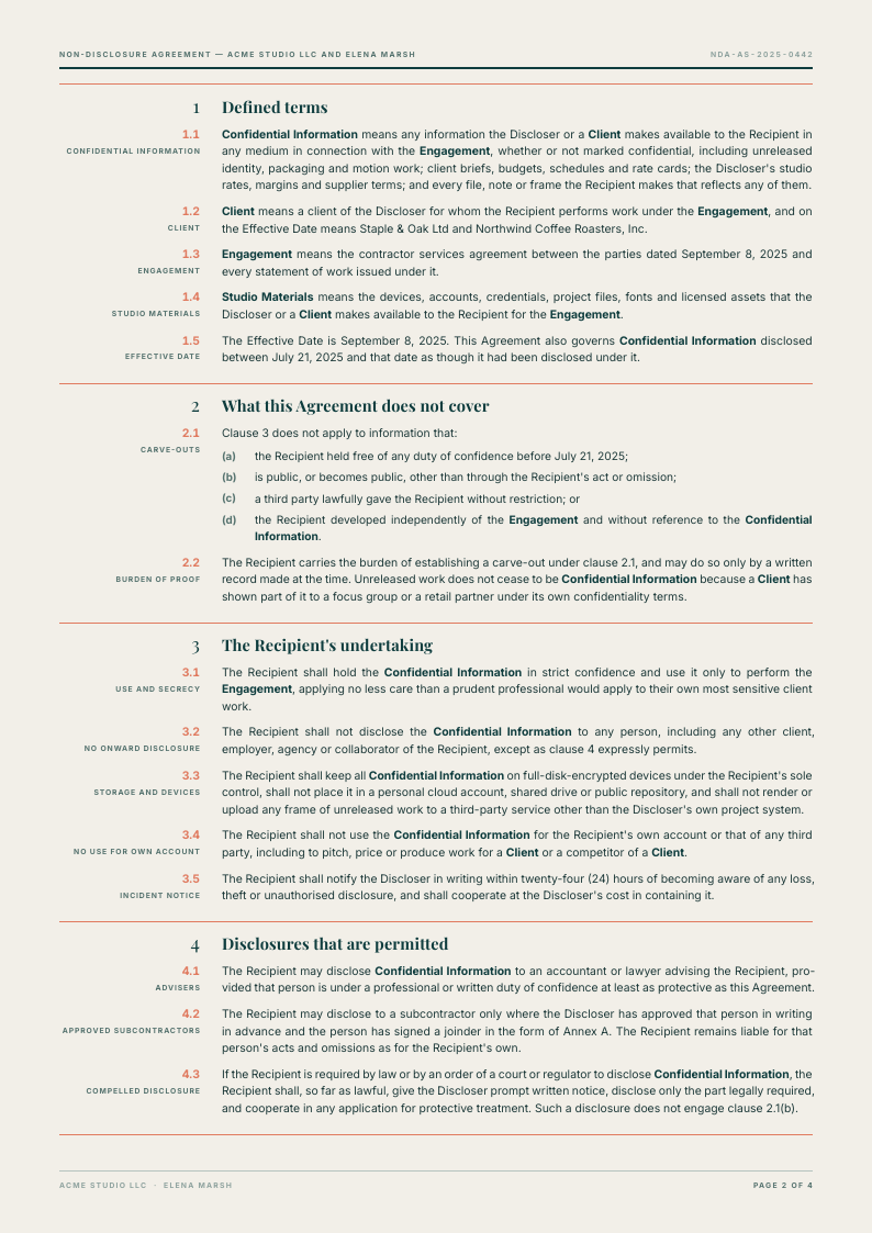 Shoulder Note NDA template, page 2 of 4