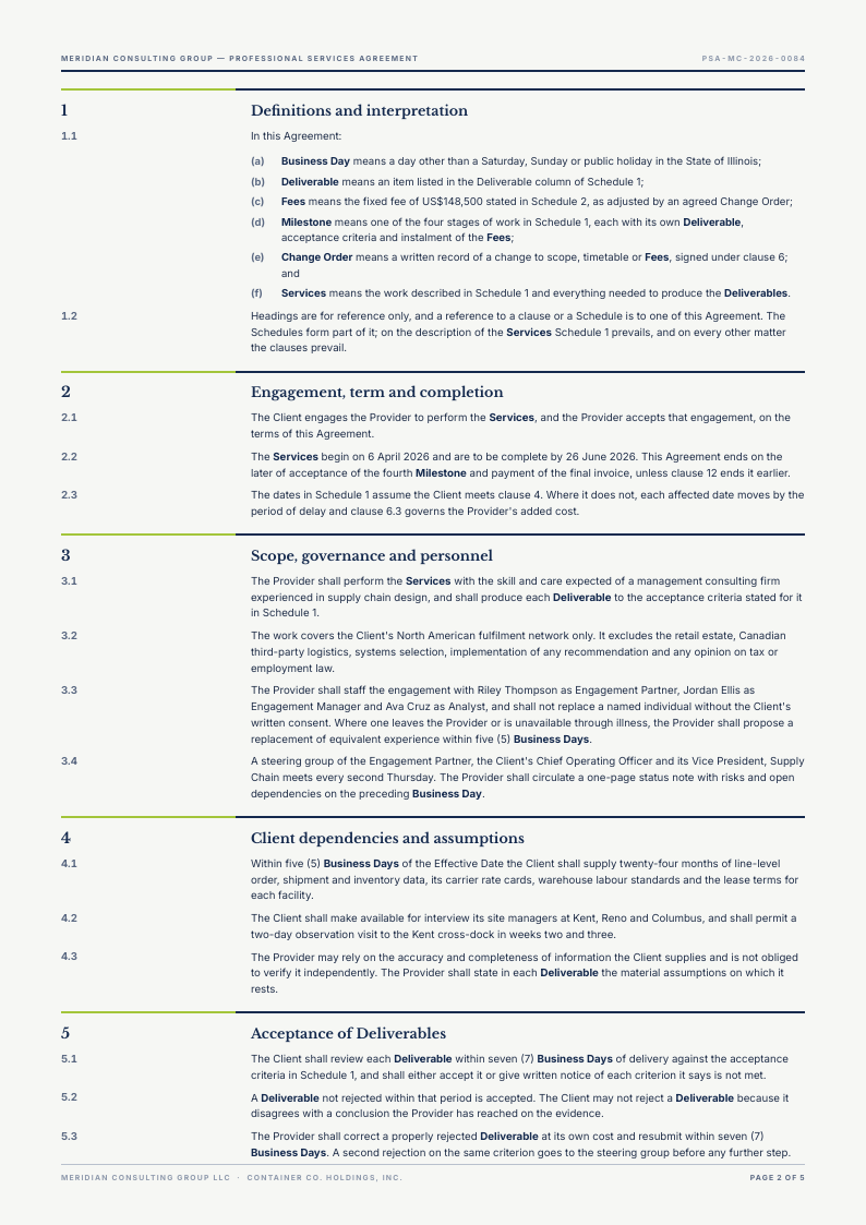 Docket Grid service agreement template, page 2 of 5