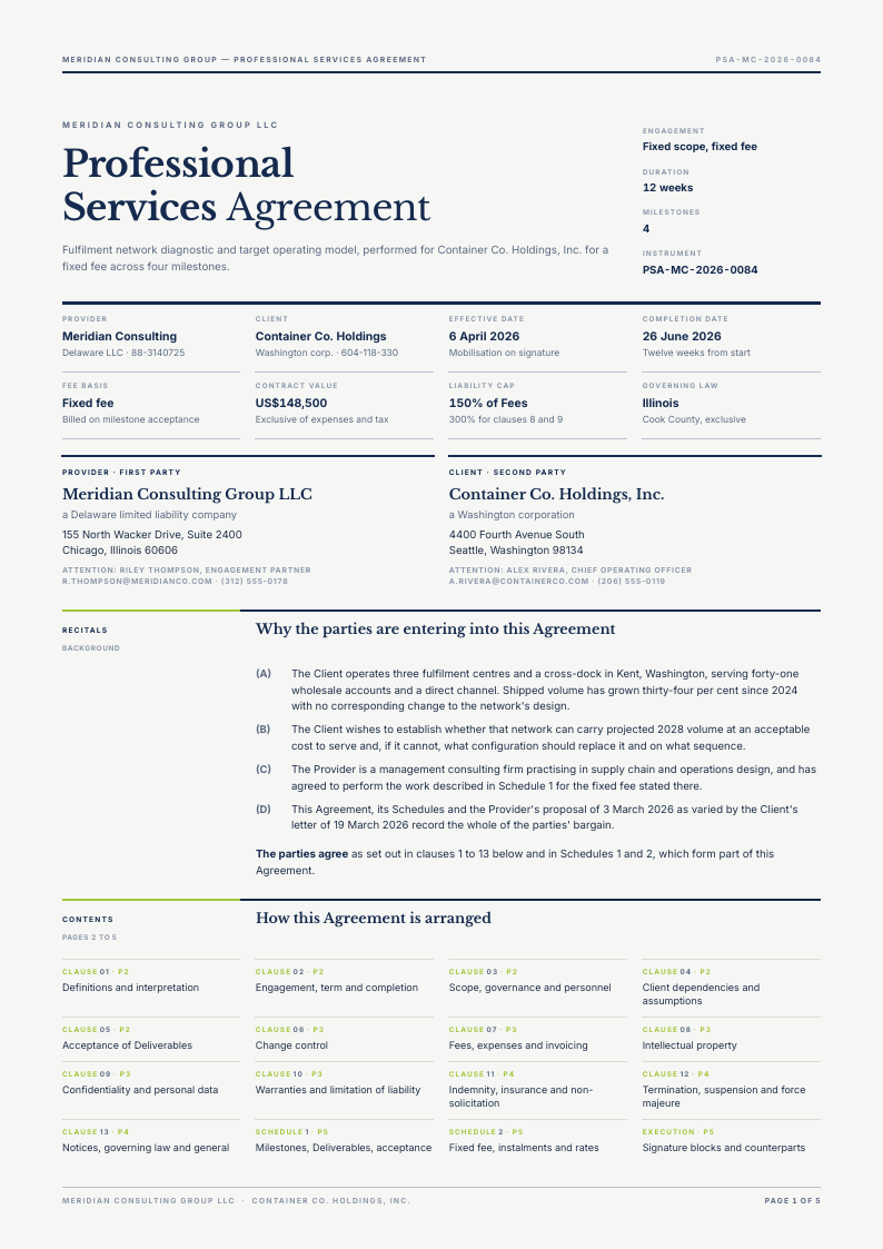Docket Grid service agreement template, page 1 of 5