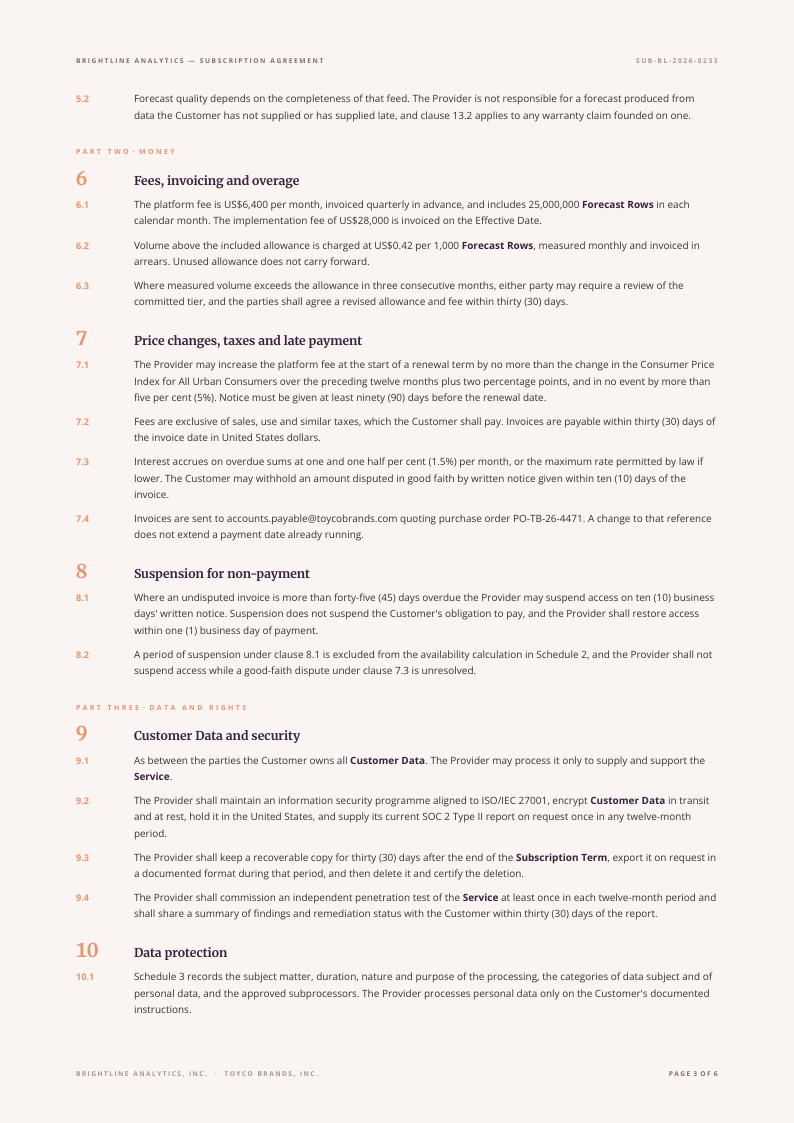 Open Measure service agreement template, page 3 of 6