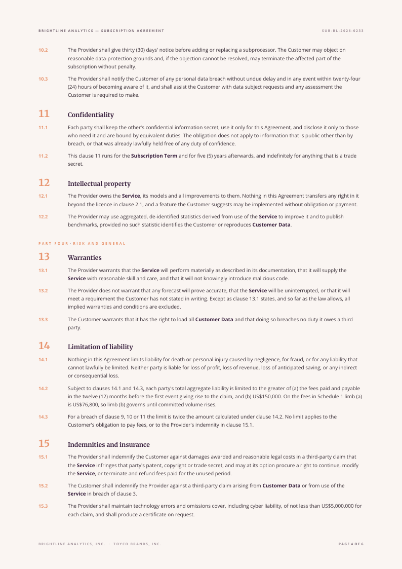 Open Measure service agreement template, page 4 of 6