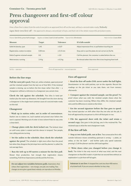 Column Guide — SOP & runbook template, Two-column magazine layout, rendered from live data
