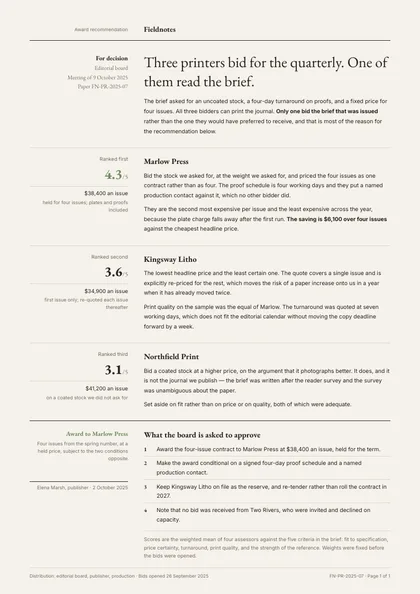 Weighted Margin — Vendor comparison template, Minimal, type-led layout, rendered from live data