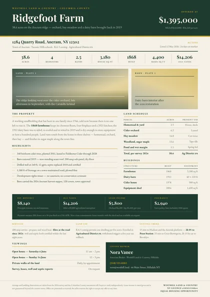 Forest Band — Property flyer template, Band header layout, rendered from live data