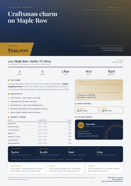 Twilight Hero — Property flyer template, Full-bleed hero layout, rendered from live data