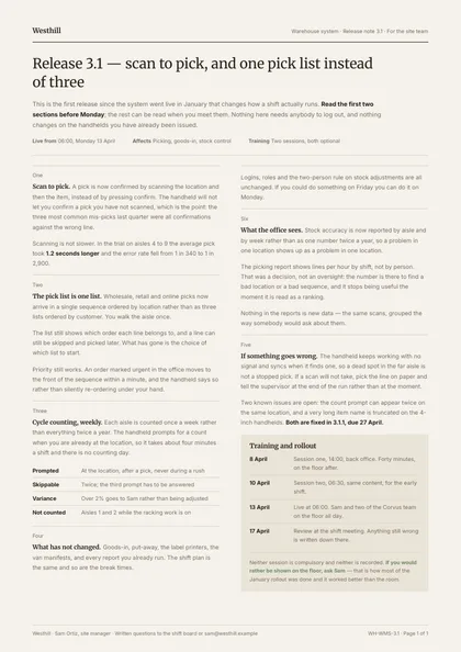 Plain Release — Release notes template, Minimal, type-led layout, rendered from live data