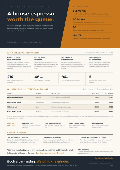Ochre Wedge — Sales one-pager template, Diagonal split layout, rendered from live data